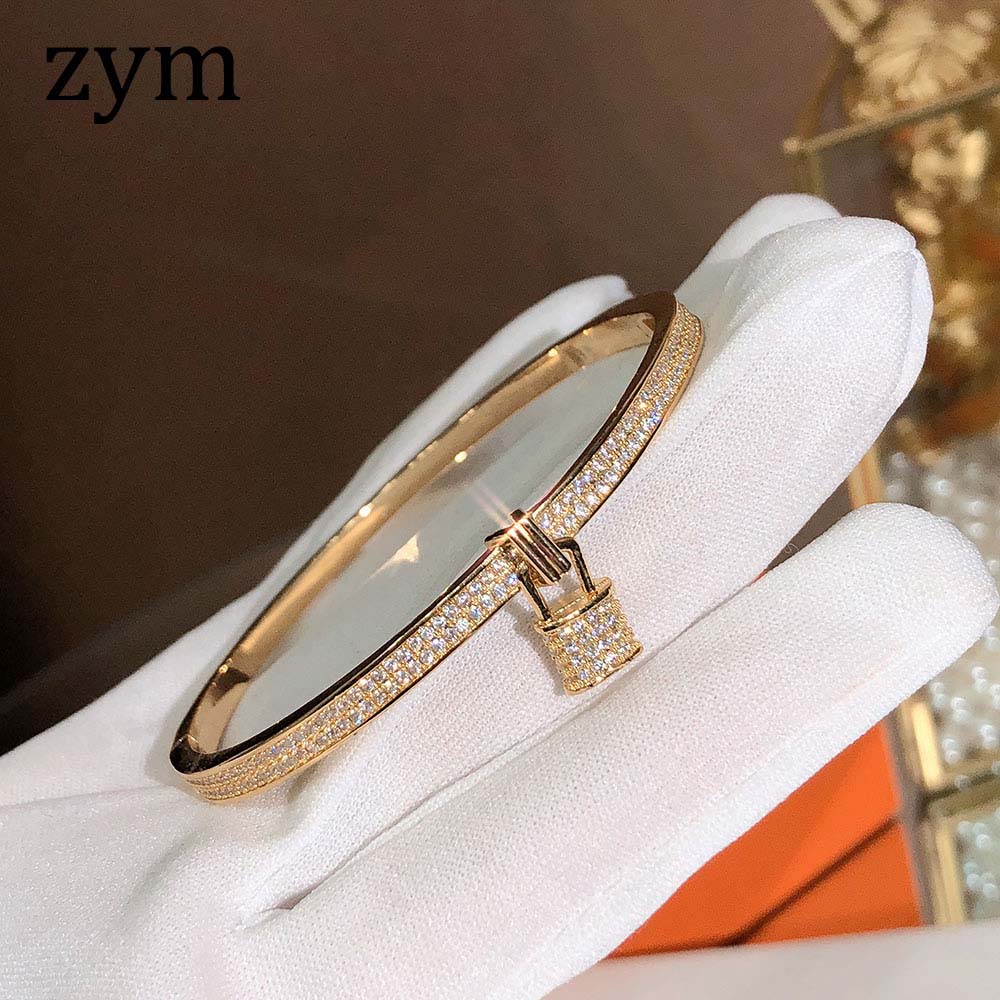 Popular brand lock Bracelet 5A zircon gold material European and American bracelet women's Bracelet: Golden