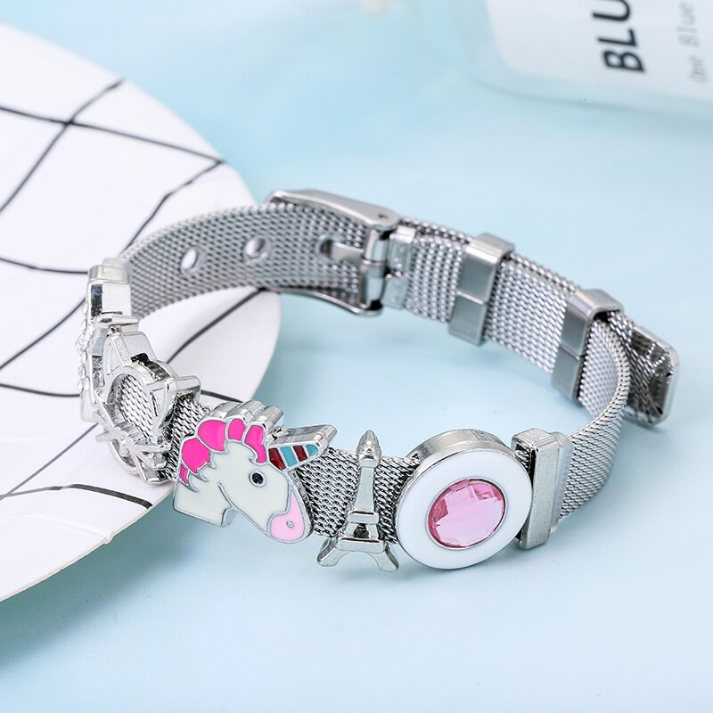 Baopon bedel sieraden zilverkleurige roestvrijstalen mesh armbandenset eenhoorn toren fijne armbanden voor vrouwen