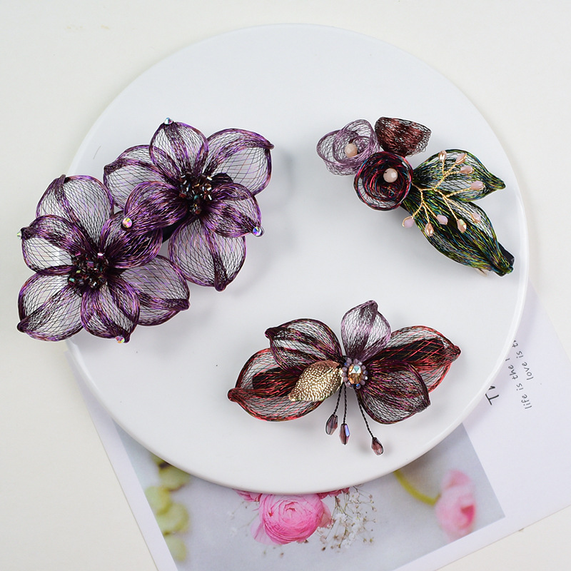 Original Handmade Copper Wire Flower Shape Hair Clips for Women Girls Chinese Style Braided Hair Clips Hair Accessories