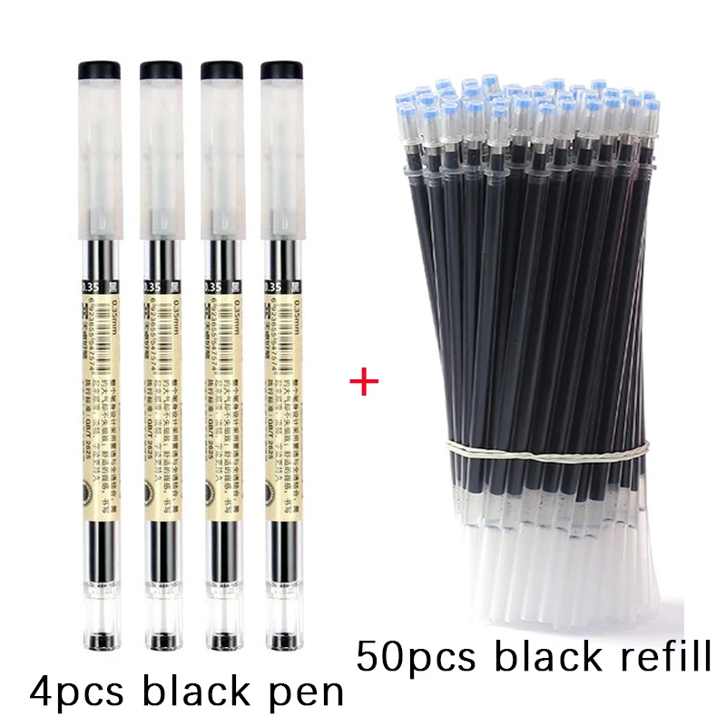Juego de bolígrafos de Gel de 0,35mm, set de bolígrafos de tinta reemplazable, varillas de recarga de tinta azul, roja y negra, para oficina y escuela, 54 unidades: YELLOW