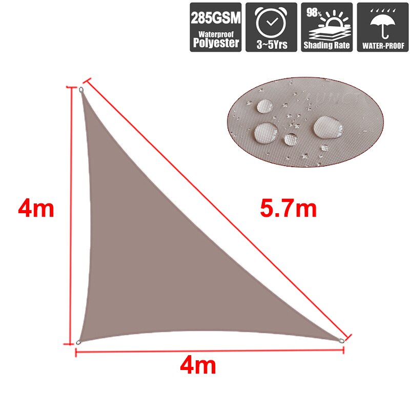 Waterproof Sun Shade Sail Khaki Home Outdoor Garden Canopy Patio Plant Cover UV Block Awning Decoration Sunshade triangle 285GSM: 4x4x5.7 M