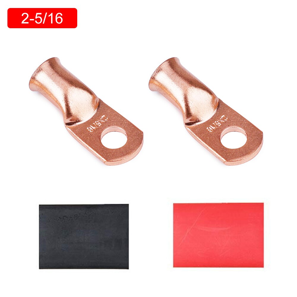 2Pcs=1lot Red copper Lugs Ring Battery Soldered Terminals M6/M8/M10 Bare Cable Electric Crimp Wire Connectors Kit: 2AWG M8