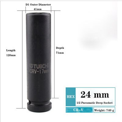 1/2 tums pneumatisk djuphylsa set 17-41mm förlänga sexkantsmetriska djupvägg luftadoptör slaghylsa cr-v autoreparationsnyckelverktyg: 24mm