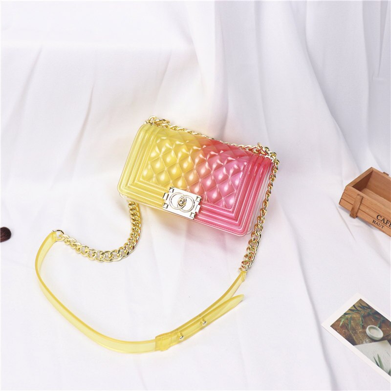 Clear Colorful Transparent Jelly Bag Gradient Candy Color Crossbody Bags Ladies Shoulder Chain Messenger Bag Sg69: Yellow Red(Small)