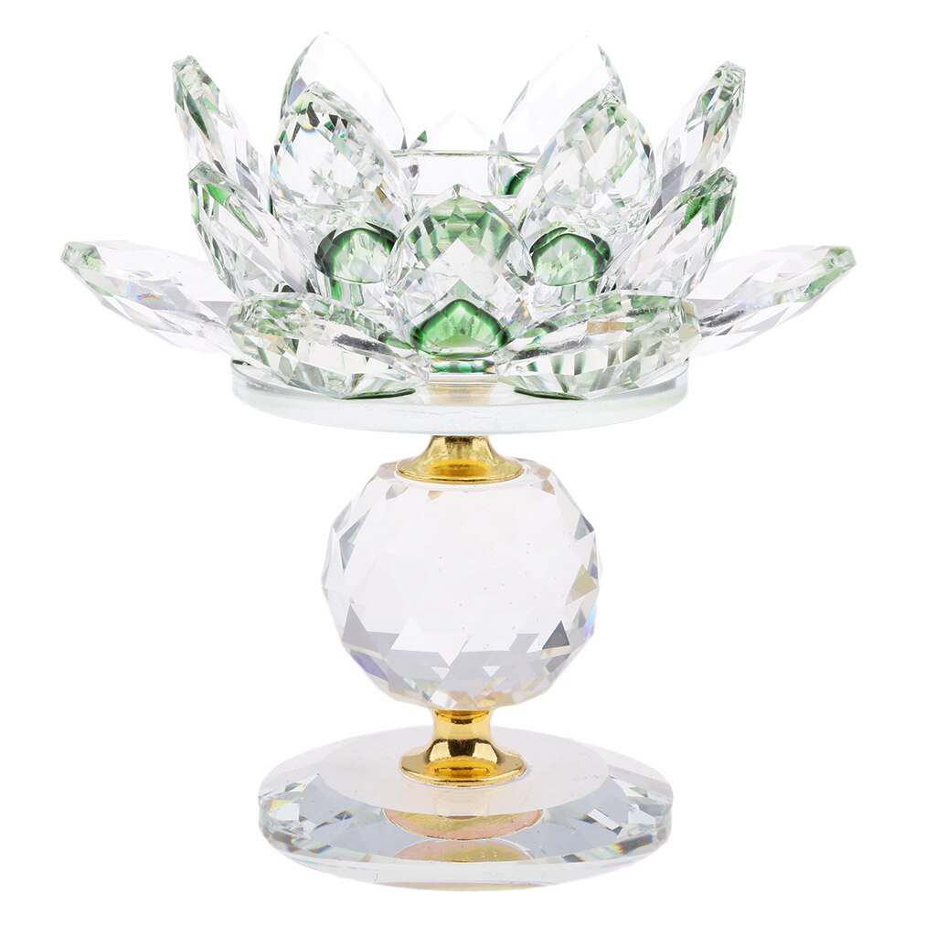 Krystal lotus blomst lysestage fyrfadslys hjem bordplade feng shui dekoration ornamenter: Grøn