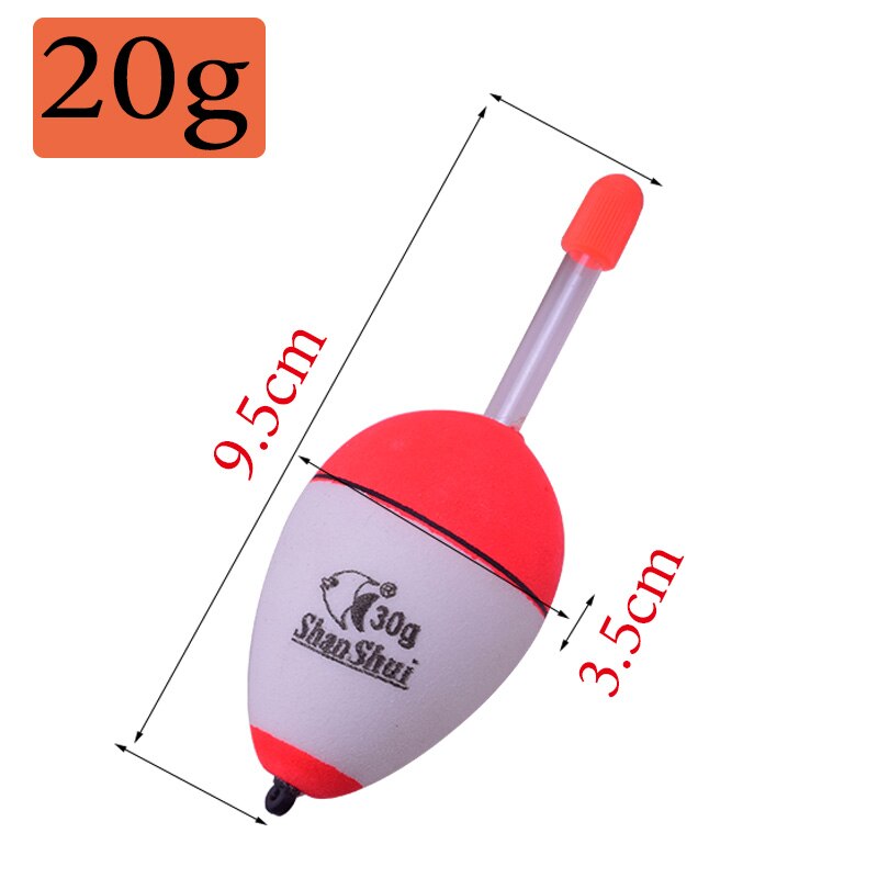 Flotador de pesca de EVA, palos luminosos nocturnos Bobber, herramienta de aparejos de pesca de vientre con pote, 10g/20g/30g/40g/50g/60g, 1 WD-083