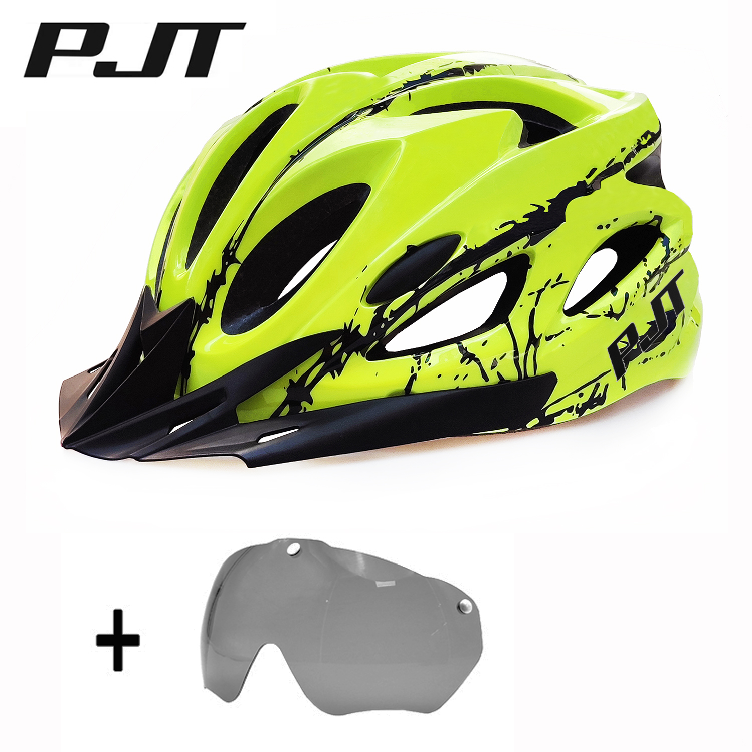 PJT 4-1 Bike Helmet With Magnetic Goggles UV400 Lens And Sun Visor Bicycle Helmet Road MTB Sunglasses Shield Cycling Helmets: Brown