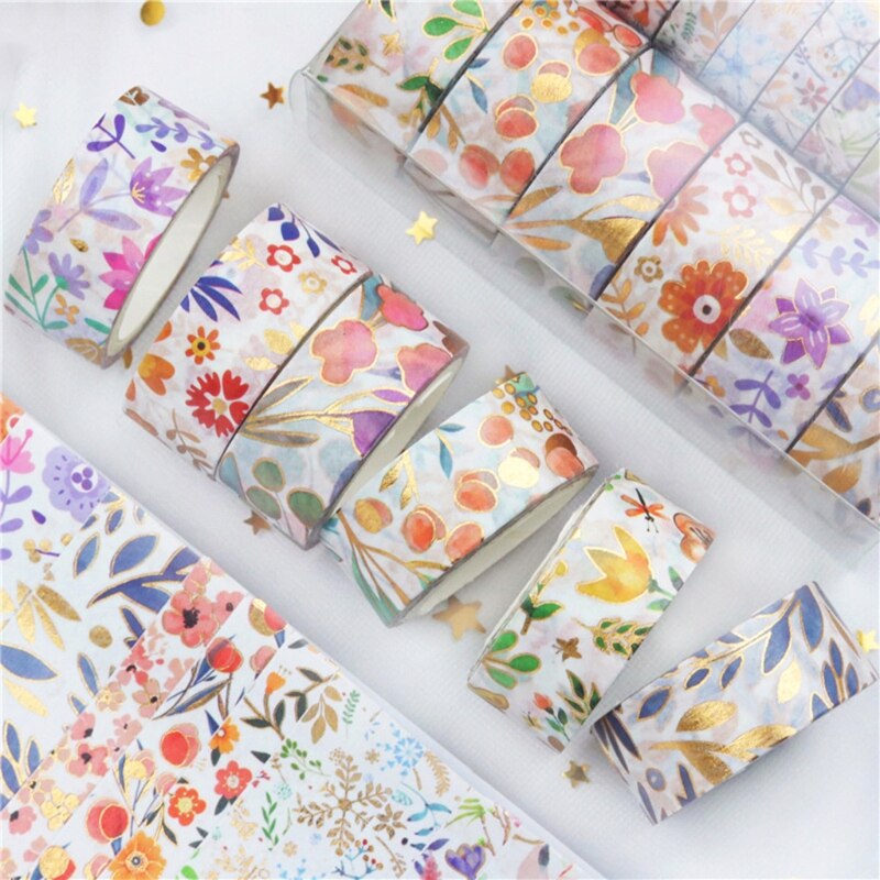 18 Rolls Bloemen Washi Tape Set Gold Washi Tapes Sticks Om Andere Plaats Folie Masking Tape Decoratief Voor Scrapbook