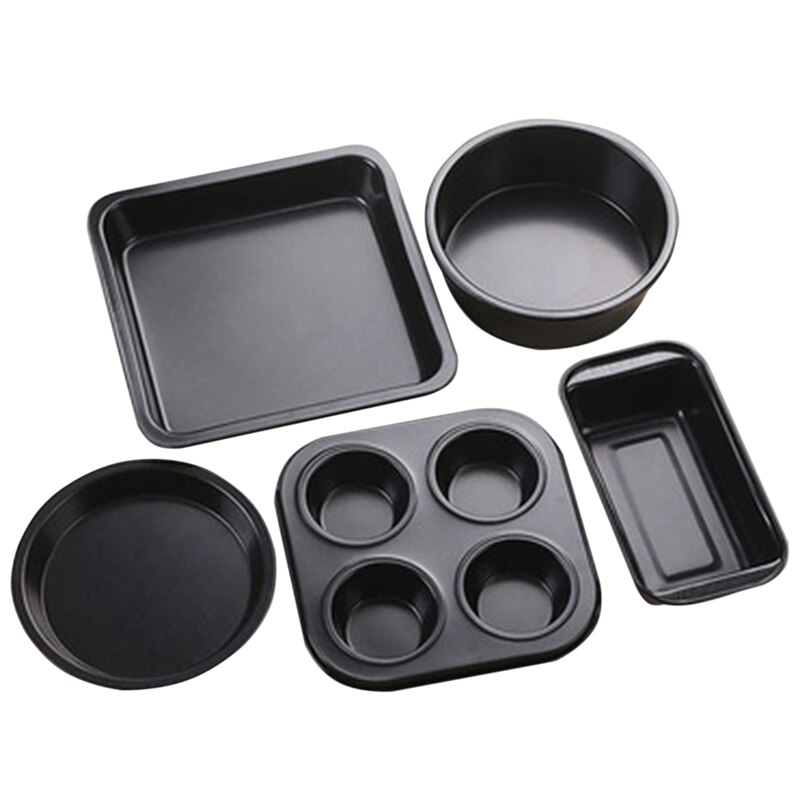 ! Bakken Pan Set 5 Stuk Non-stick Bakken Set Met Muffin Brood Brood Vierkante Ronde Pizza Pan: Black