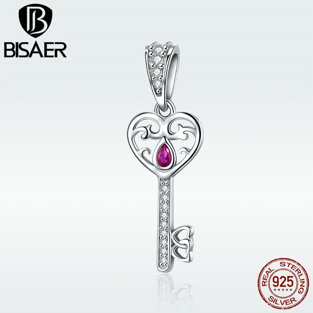 Hart Sleutel Echt 925 Sterling Zilveren Sleutel Van Hart Charms Crystal Cz Hanger Kralen Fit Voor Armbanden Diy Sieraden Maken ECC791