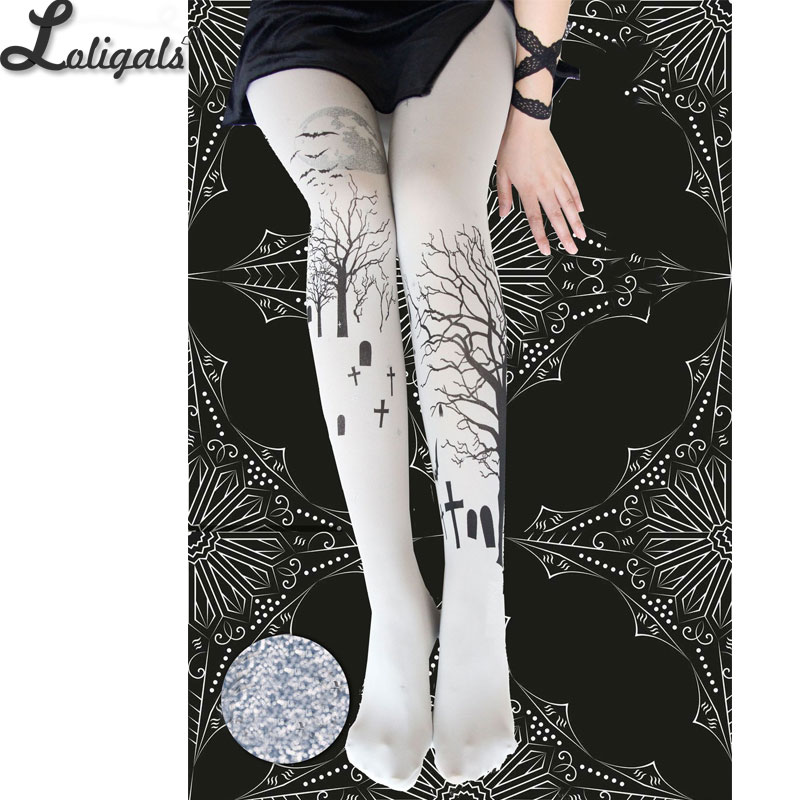 Halloween Lolita Tights Gothic Patterned Women's Pantyhose 120D Velvet Tights: Light Gray