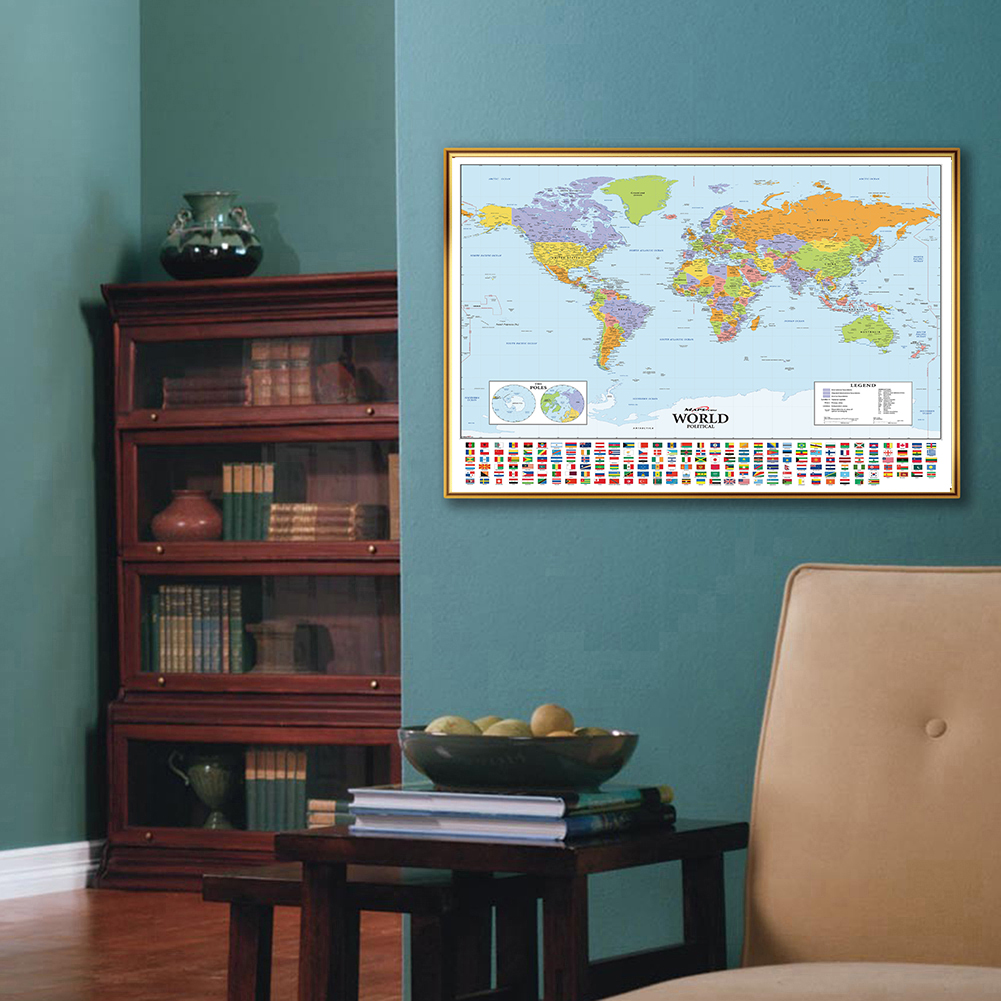 A1 Size The World Political Map Canvas Painting Wall Art Poster Living Room Classroom Home Decor Kids School Supplies