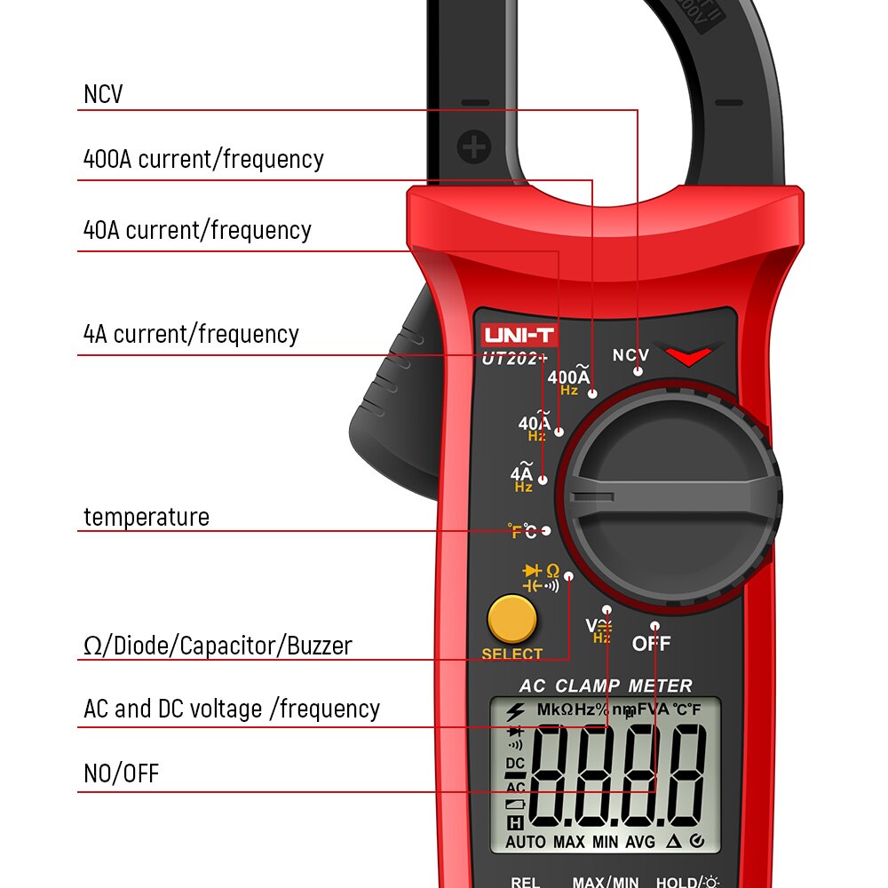 UNI-T UT201+ Digital Clamp Meter UT202+ UT203+ UT204+ UT202A+ 400-600A True RMS Automatic Range High Precision Multimeter Tester