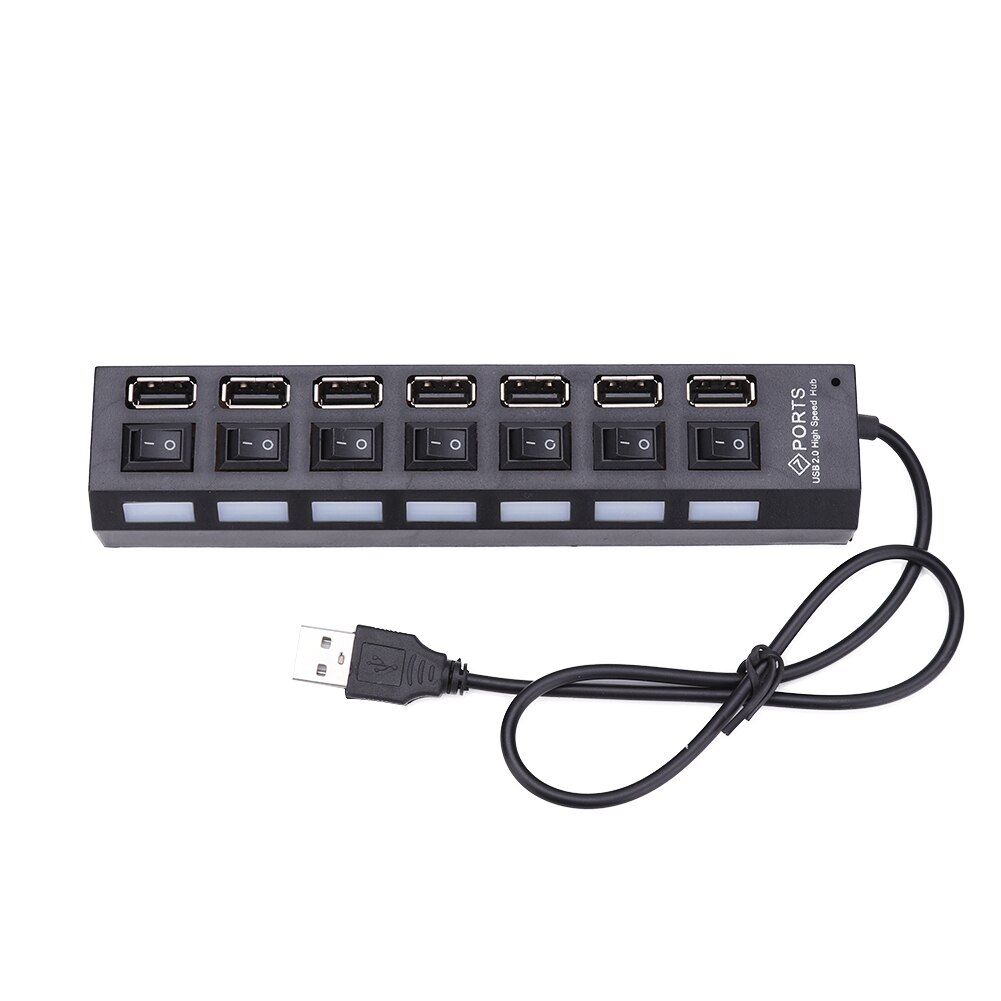 7 Port High Speed HUB USB 2.0 HUB Hub Power On/Off Switch For Pc Laptop Usb Hub Splitter Usb Adapter Charger: Blue