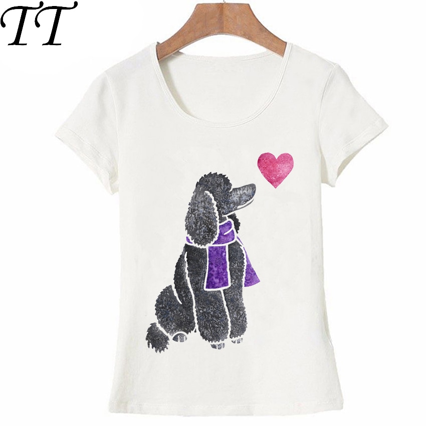 Summer Women T-shirt Colorful Poodle Dog Watercolor T-Shirt Dabbing Poodle Funny maiden Tops Tees Cute Girl Short Sleeve