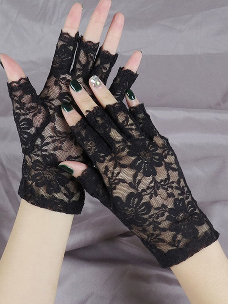 Sunscreen Short Gloves Women Sexy Dressy Lace Gloves Fingerless Lace Driving Gloves Spring Summer Mittens Wedding Accessories
