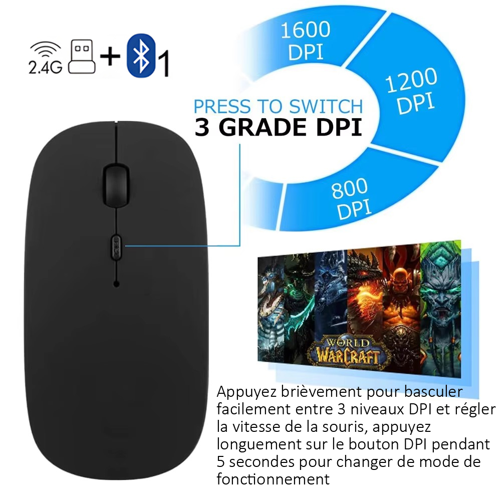 AZERTY-Layout, französische, ultraschlanke Dual-Modus-Bluetooth-Tastatur- und Maus-Kombination mit drei Kanälen für PC, Laptop, Windows, iOS, Mac und Android