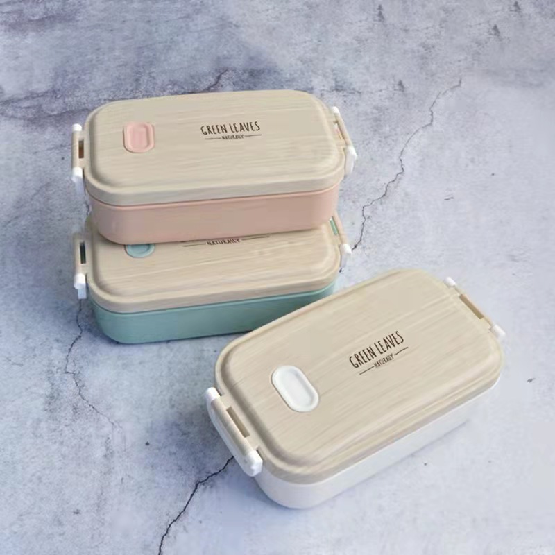 Wood Grain Lunch Box, Multi-layer Bento Box, Anti-scalding Student Heat Preservation Stainless Steel Office Worker Lunch Box