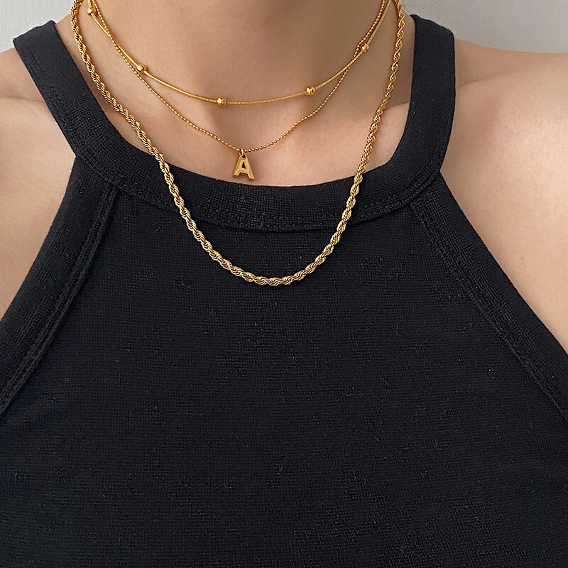 Huanzhi 2020 novo simples titânio aço pouco ouro cor contas de metal clavícula corrente colar para mulher gargantilha charme colar