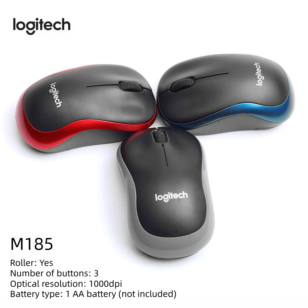 Logitech M185 Drahtlose Maus 2,4 GHz USB 1000 DPI 3 Tasten Spielen Optische Navigation Mäbenutzen für PC/Laptop Maus Gamer