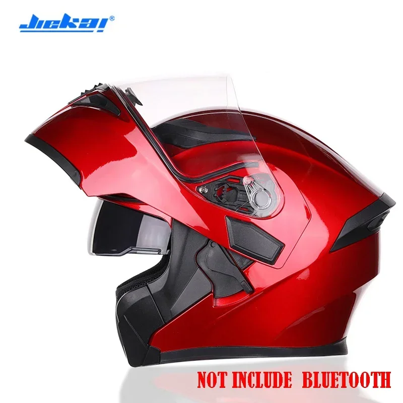 Bluetooth Helmet Flip Up Visor Dual Lens Casco Moto Cool Motorcycle Helmet Full Face Casco Black Motorbike Helmets Modular: Red / L