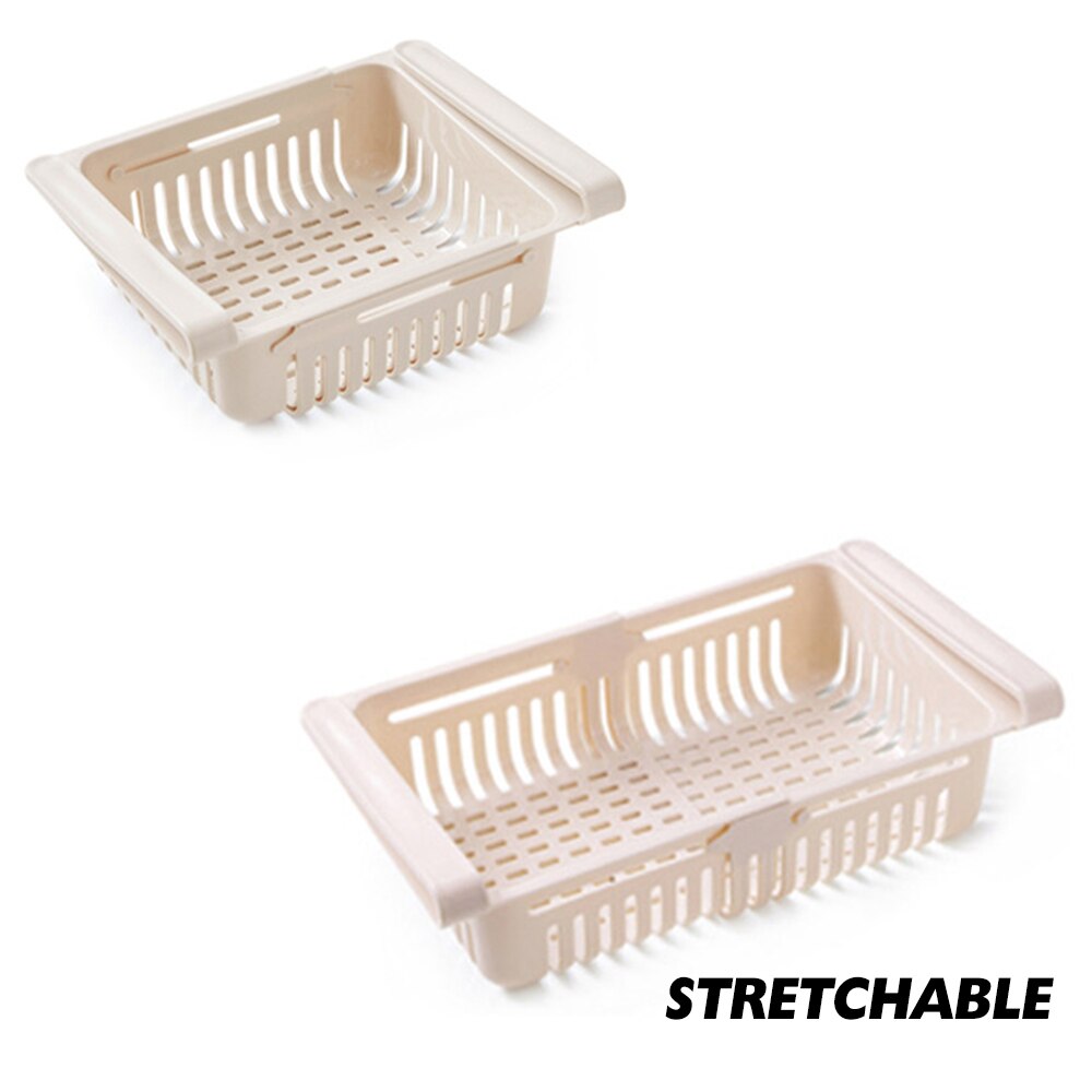 1Pc Verstelbare En Rekbaar Koelkast Organizer Lade Mand Koelkast Pull-Out Lades Verse Spacer Laag Opbergrek: Khaki 20.5x16.4x7.6