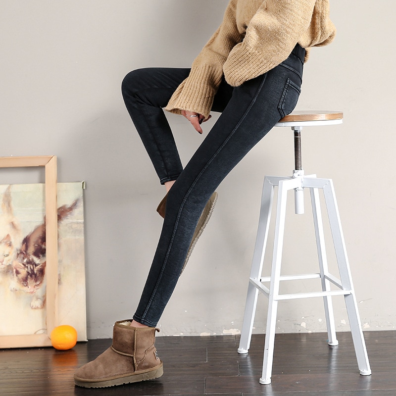 Vinter varme leggings kvinders fløjl tykke slanke bukser dame casual solid elastisk stretch skinny pencil pant hvid sort