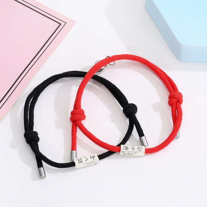 2Pcs Minimalistische Bijpassende Vriendschap Armband Touw Gevlochten Paar Magnetische Trekken Elkaar Afstand Armband Minnaar Sieraden