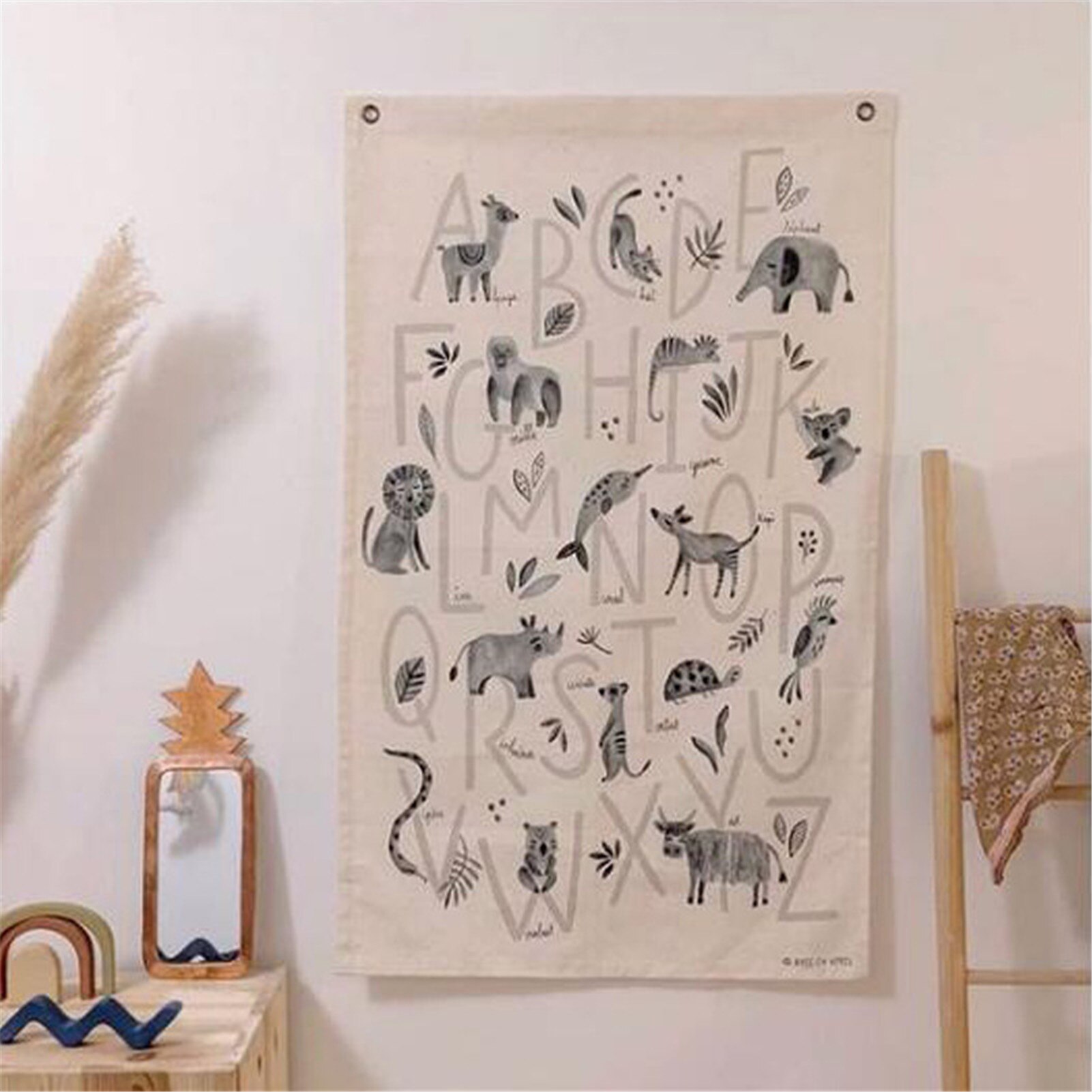 Wall Posters Nordic Style Animal Alphabet Canvas Wall Hanging Children's Home Wall Decoration Photography Background Props
