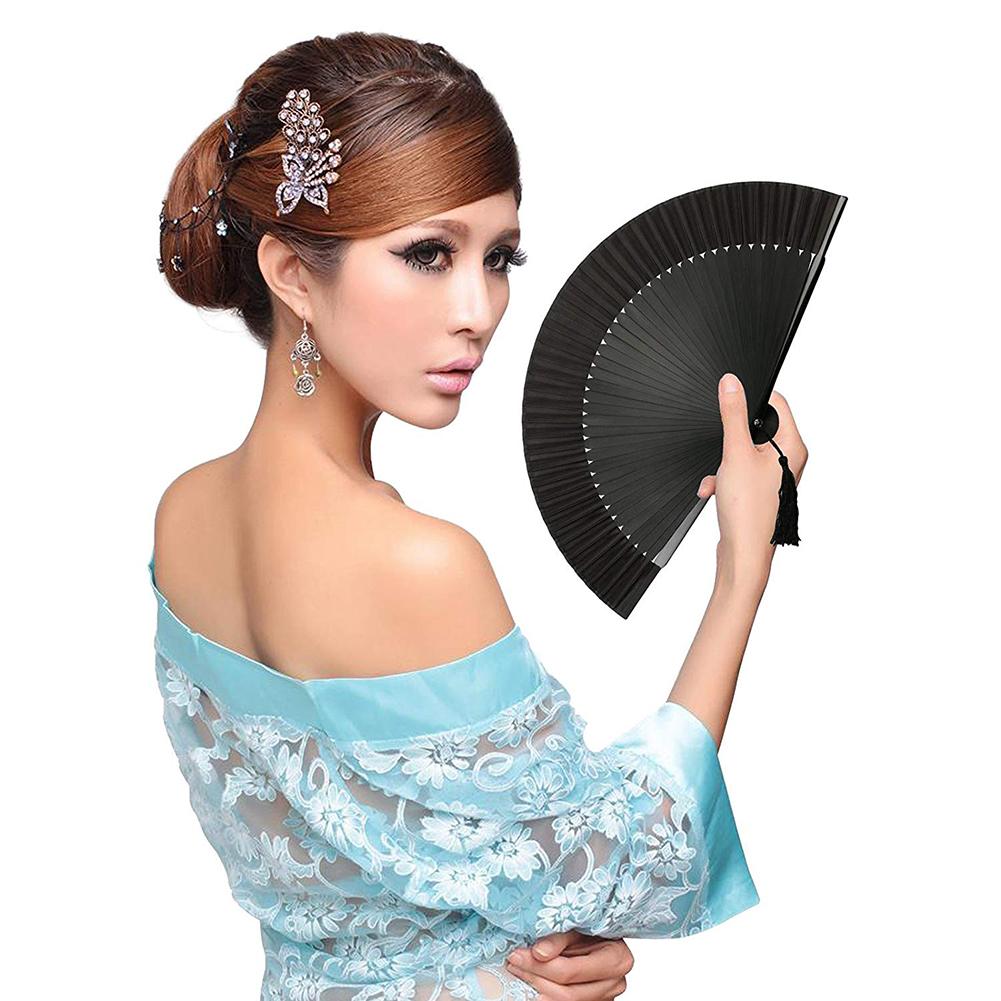 Zwarte Fans Vouwen Hand Held Doek Bamboe Fan Chinese Schilderen Ventilator Voor Dansen Wedding Party Home Decor Craft Voor mannen Vrouwen