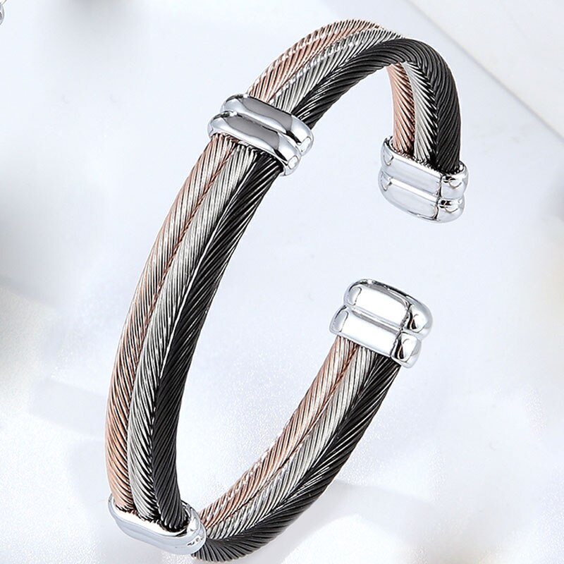 4 stile Kabel Armbinde Einstellbar Größe Manschette Armreif Für Frauen Neue Frühling Draht Linie Titan Stahl Schmuck