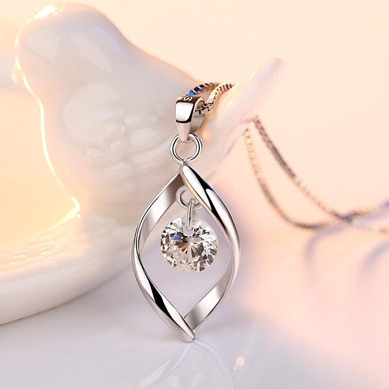 100% dell'argento sterlina 925 di modo di cristallo lucido 'collane del pendente femminile breve box monili della catena regalo di nozze nave di goccia