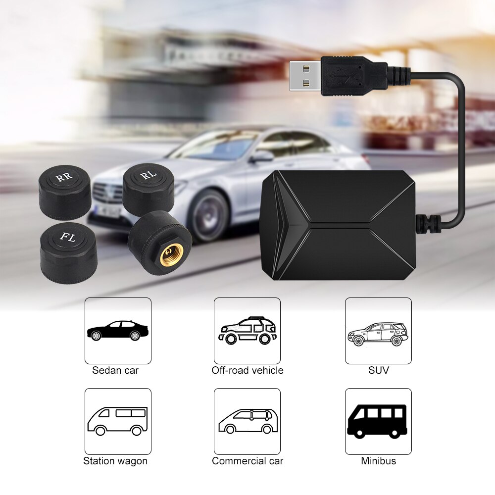 TPMS système de contrôle de pression des pneus | Auto universel, affichage LCD TPMS avec 4 capteurs externes, Charge USB