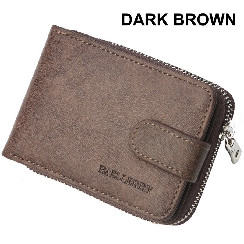 Baellery vintage curto carteira masculina de couro duplo zíperes multifunction business wallet men coin pocket alta qualidade masculino bolsa: D-2
