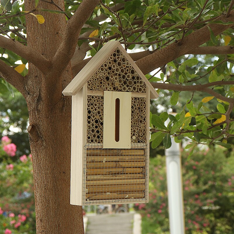 Insect Butterfly Bee Wooden House Natural Garden Bug Nest Hanging Shelter Garden Insects Box Beekeeping Supplies