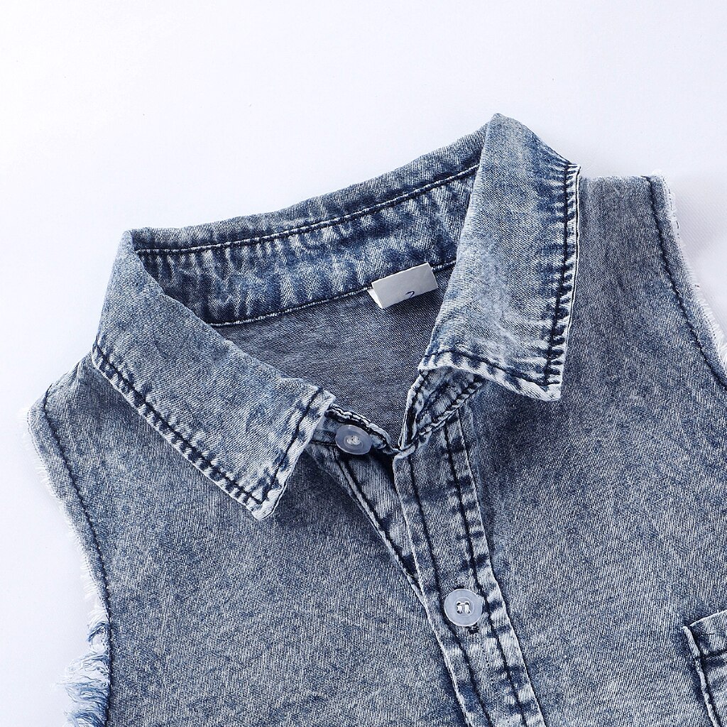 Bébé Été Denim Barboteuse Enfant En Bas Âge -Né Bébé Garçon Fille Sans Manches Bouton Poche Barboteuses Infantile Jumpsuit Vêtements Décontractés Tenues