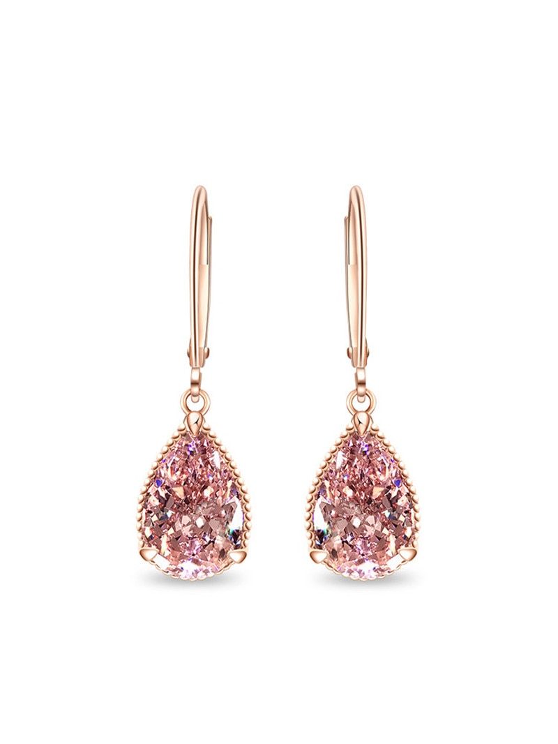 S925 sølv øreringe til kvinder vand pink cubic zirconia bryllup forlovelse brudesmykker dangle ørering cce 624