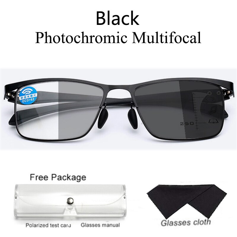 Ultra Licht Meekleurende Progressieve Multifocale Leesbril Mannen Anti-Blue Ray Vergrootglas Verziend Glazen Metalen TR90 1.5: +200