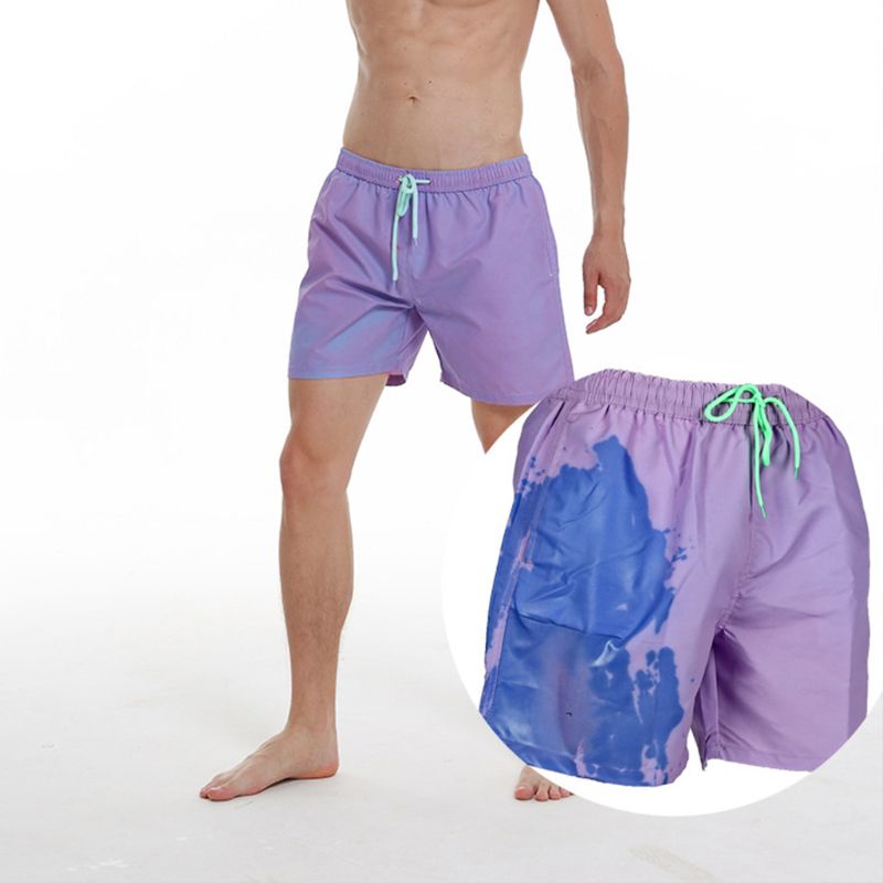 Pantalones cortos de playa para hombre, bañadores con cambio de Color sensible a la temperatura, con cordón, de secado rápido, para deportes acuáticos