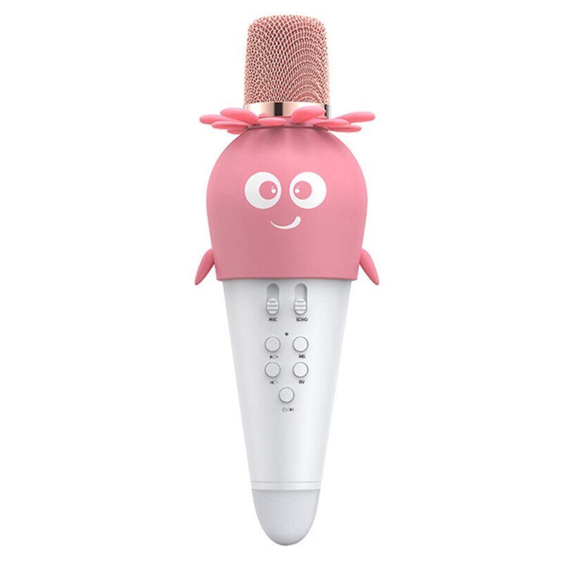 Wireless Bluetooth Microphone Handheld Condenser Mic Speaker with LED Lights Record Function Karaoke Mic for Kids: Pink   White