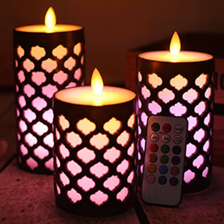 Dancing Flame Pillar Led Wax Candle With RGB Remote,Electronic Candle Night light for kids living room,Christmas light for Home