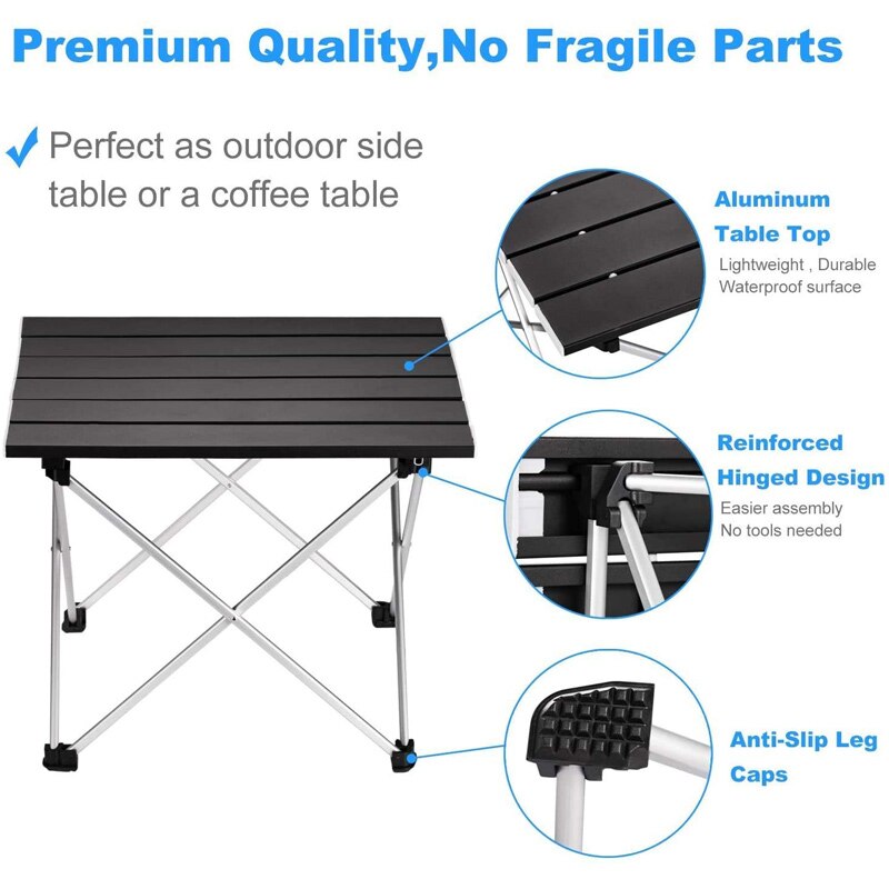Folding Camping Table, Portable Aluminum Camp Table Lightweight Durable Compact Roll Up Picnic Tables for Travel Fishing