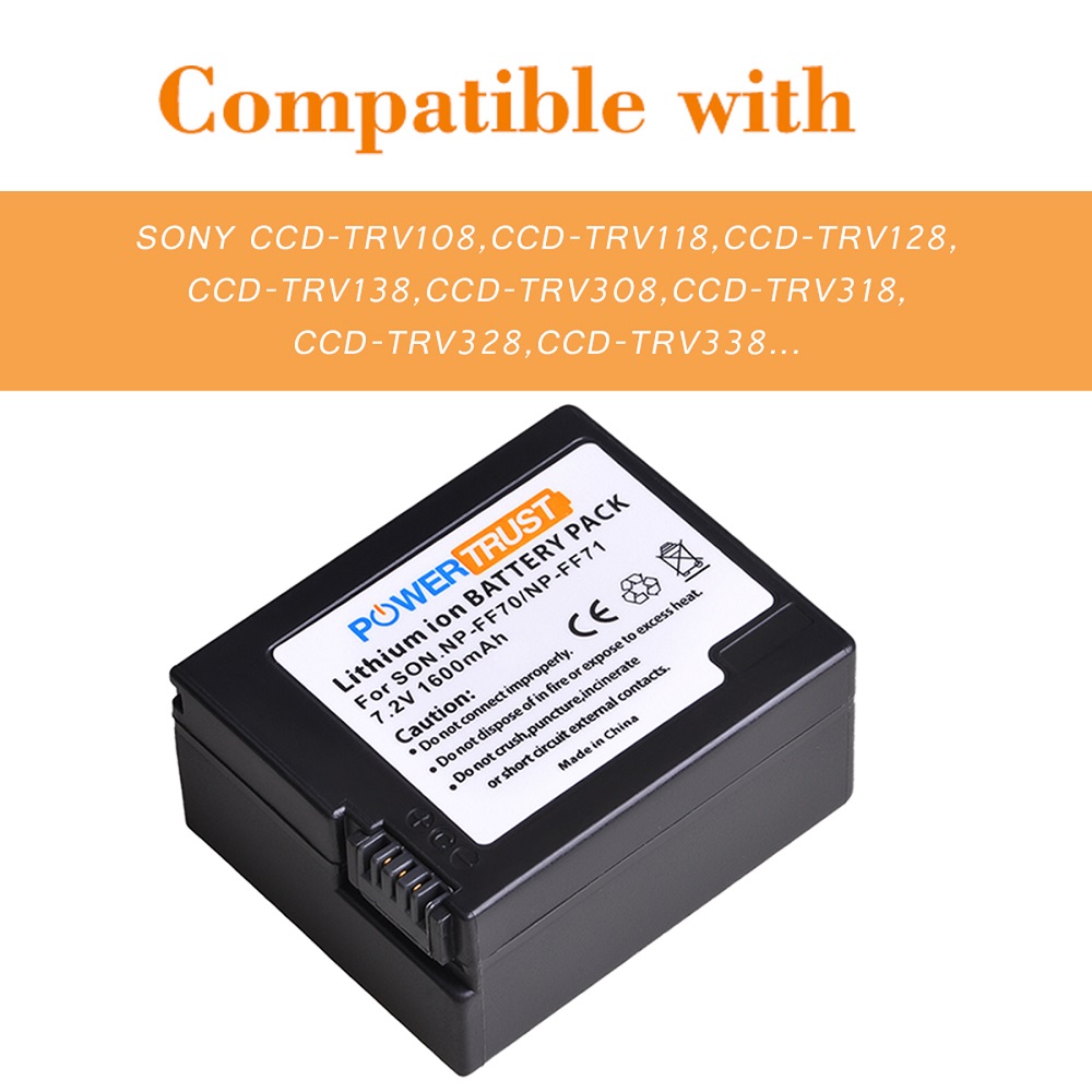 PowerTrust Rechargeable Battery Pack for Sony NP FF71, NP FF70, NP-FF71S Replacement INFOLITHIUM F Series Battery