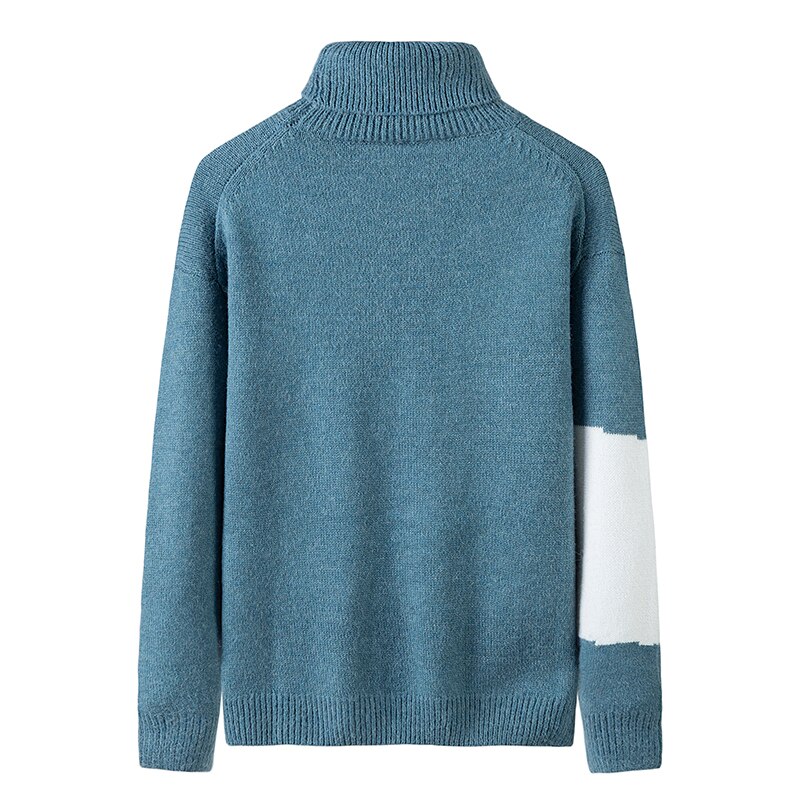 Huncher herr polotröja herr höst vinter slim fit stickad tröja med hög krage patchwork polokragar svarta tröjor för herr
