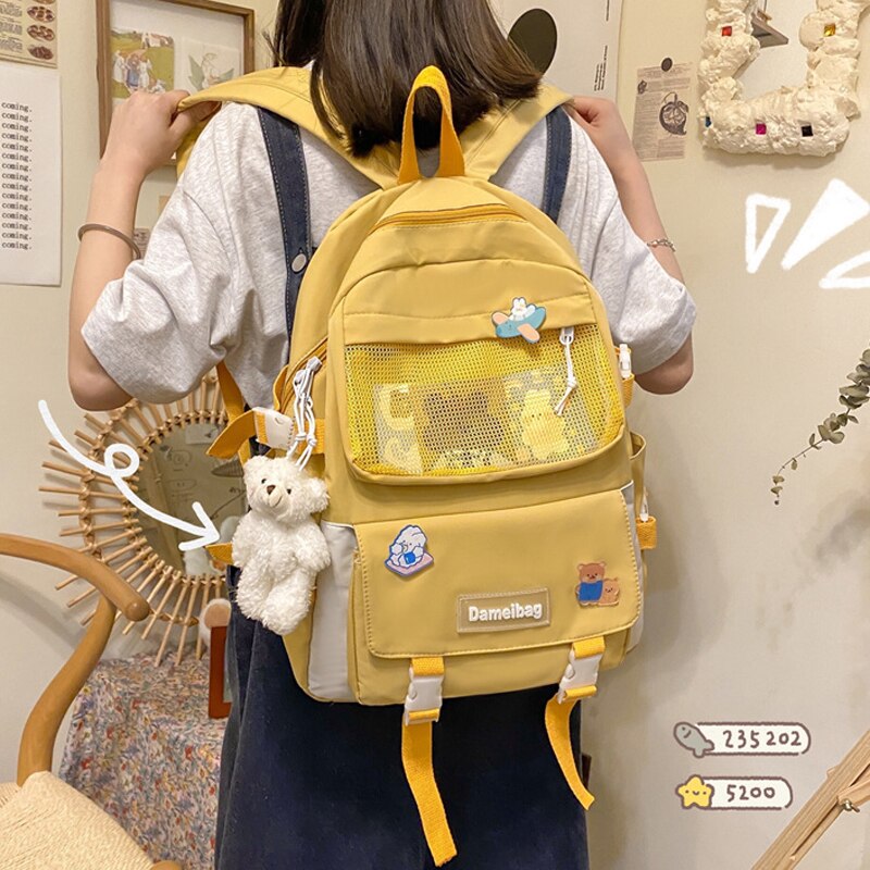 Nowe wiele kieszeni wodoodporny plecak nylonowy kobiet o dużej pojemności Kawaii tornister dla nastoletnich dziewczęca torba podróżna Mochila Bookbag