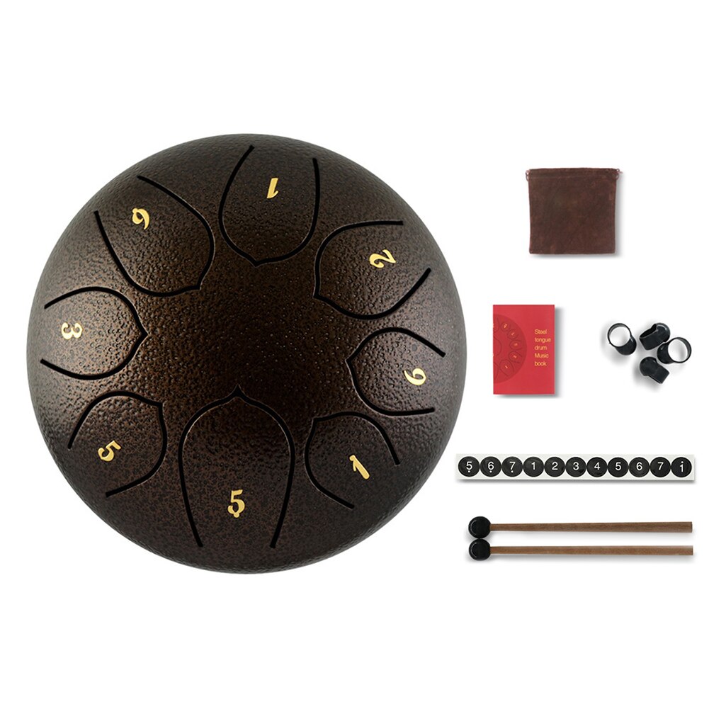 6 inch 11 Tune Percussion Musical Instrument Steel Tongue Drum for Beginner Tune Hand Drum Pad Sticks Carrying Bag Pe: Black