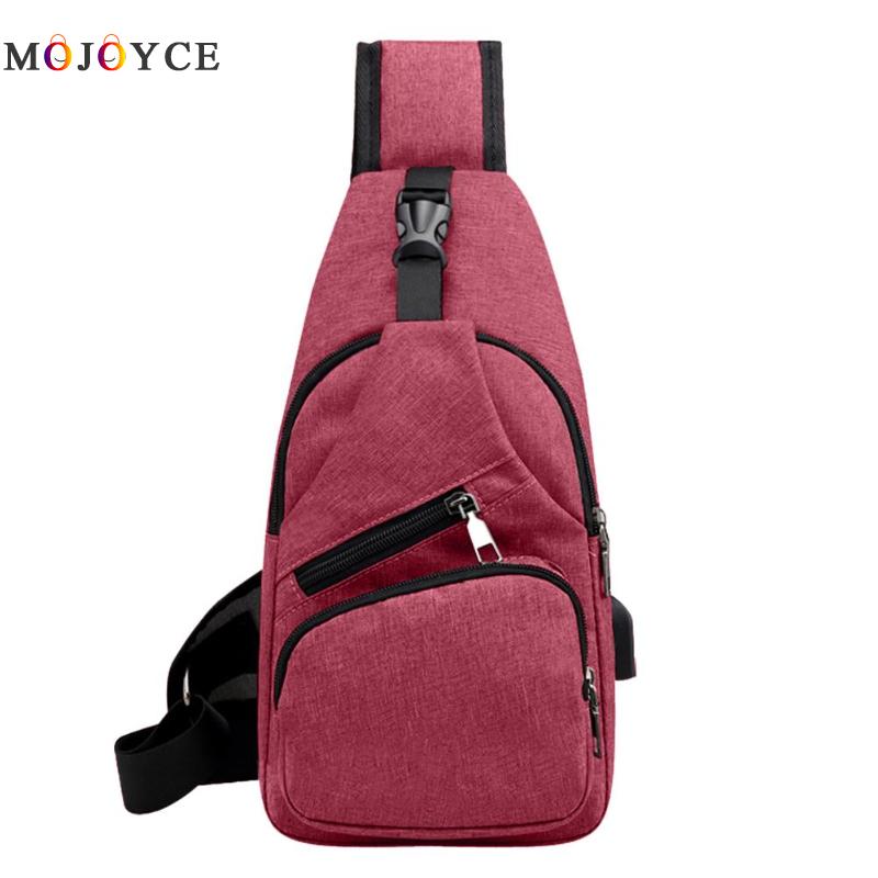 Sac de voyage en toile multifonction pour homme, sacoche de poitrine, chargeur USB, à bandoulière, sac à main pour téléphone: Rouge