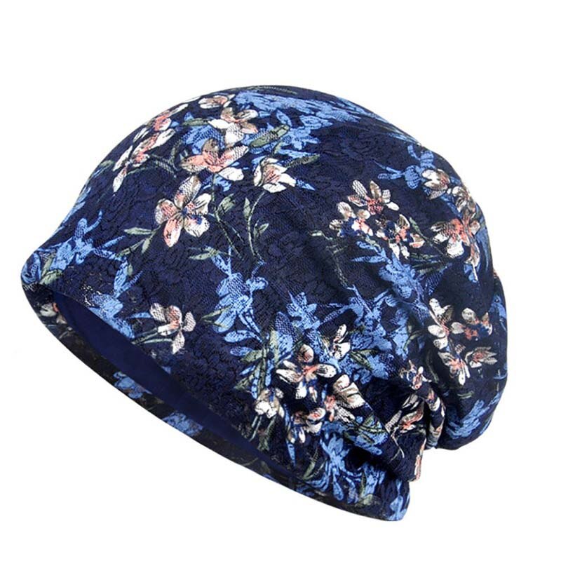 Sonnenhut Damen - Baumwolle Spitze Floral Atmungsaktiv Elastisch Sommer Strand Angeln Laufen: Dunkelblau