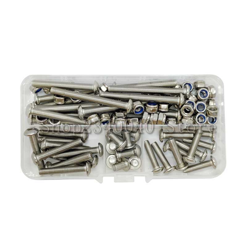 96pcs/set M5 Hex Socket Screw Nut Hexagon Metric Thread Machine Bolt ISO7380 Stainless Steel Hexagon socket screw Assortment Kit
