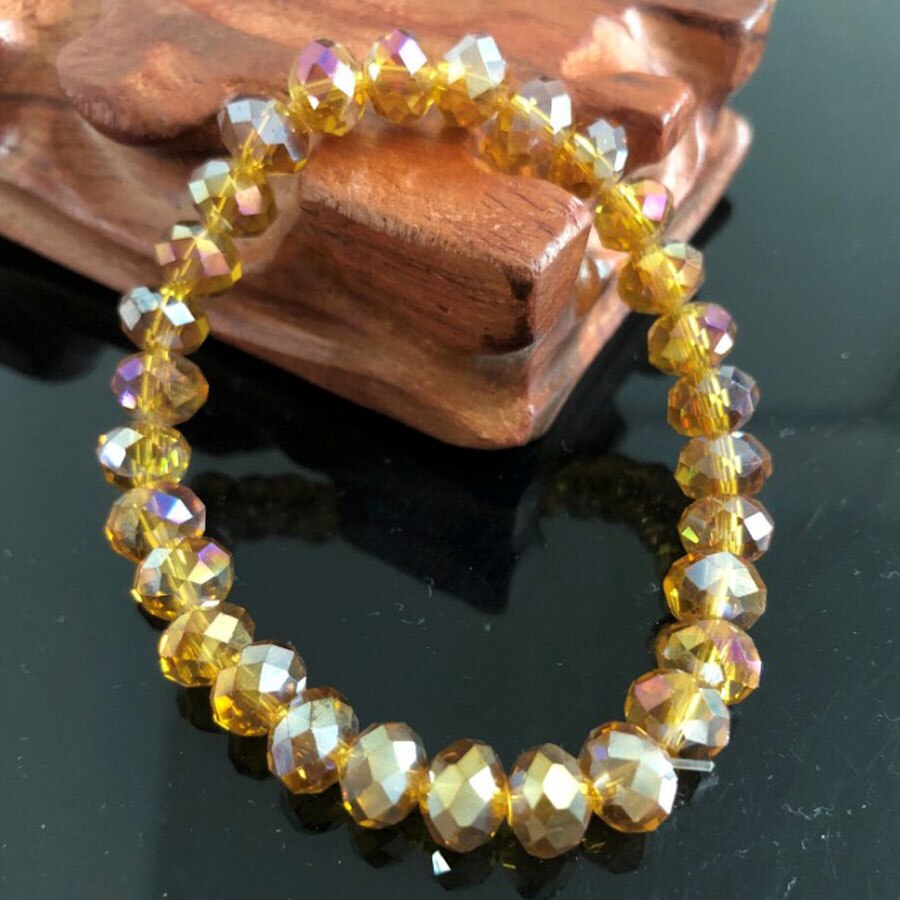 Charme Handgemachte frauen 8mm Strass Glas Kristall Perlen Runde Perlen strecken-Armbinde Femme Armreif Armbänder Mädchen wickeln Schmuck: HT8M13 8mm Gelb